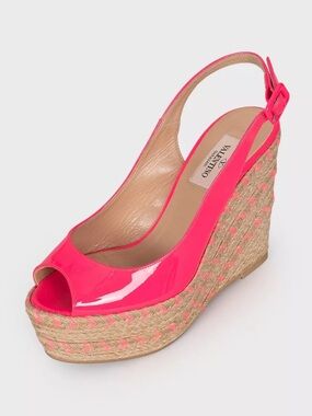 Valentino Garavani patent chevron espadrille wedges size 38.5